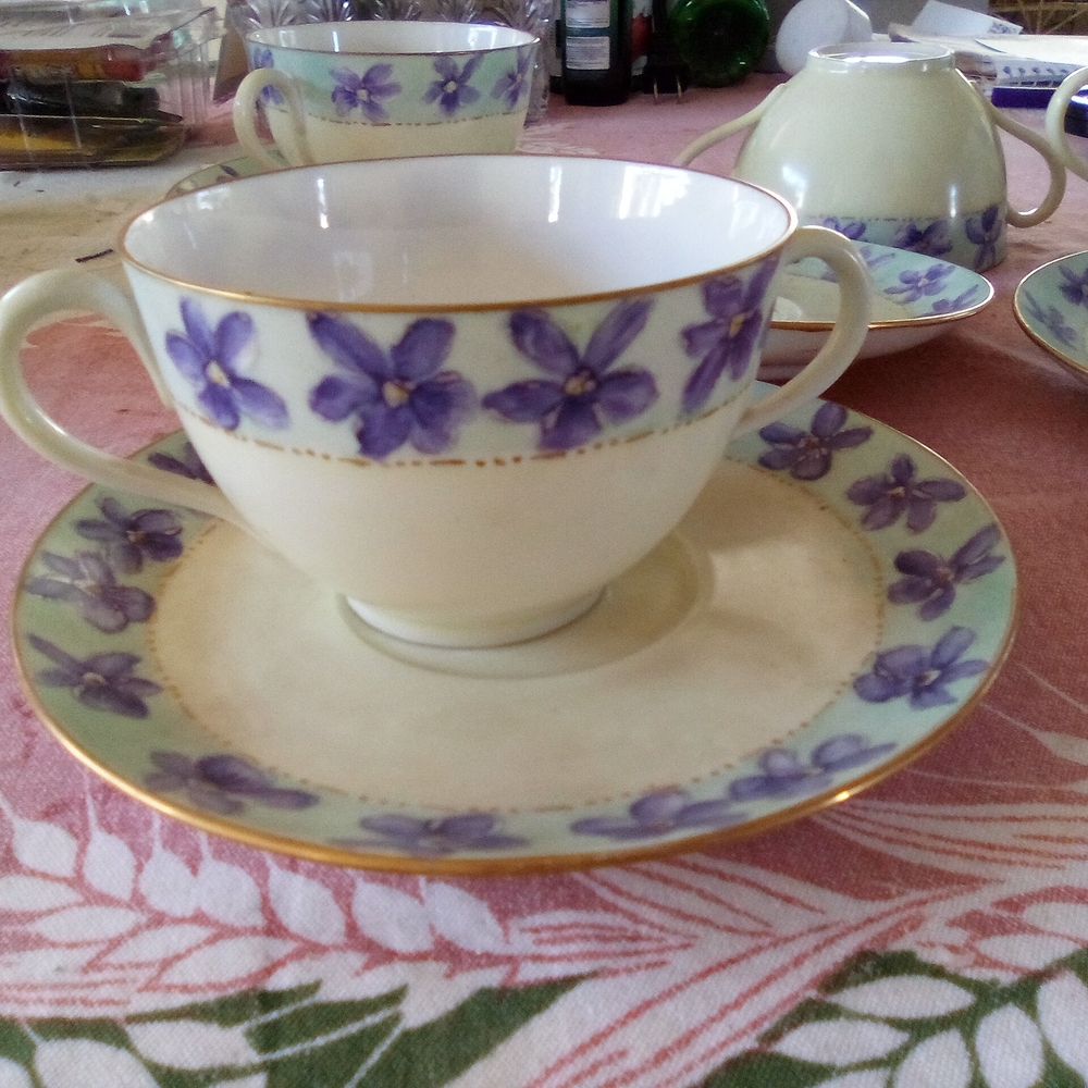 4 MZ Austria Violets Teacup and Saucer Set Hand Painted